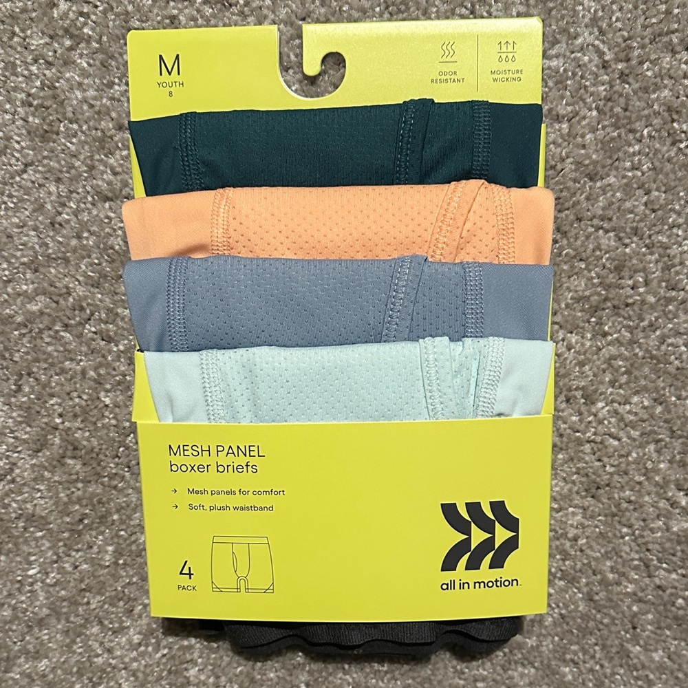 All in Motion Boys Boxer Briefs 4-Pack - Green, Orange, Blue, Gray